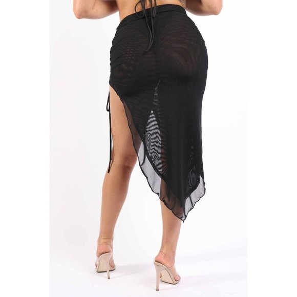 Women's Ariel Mesh Ruched Asymmetrical Midi Skirt Lightweight cover up skirt - Picture 6 of 10